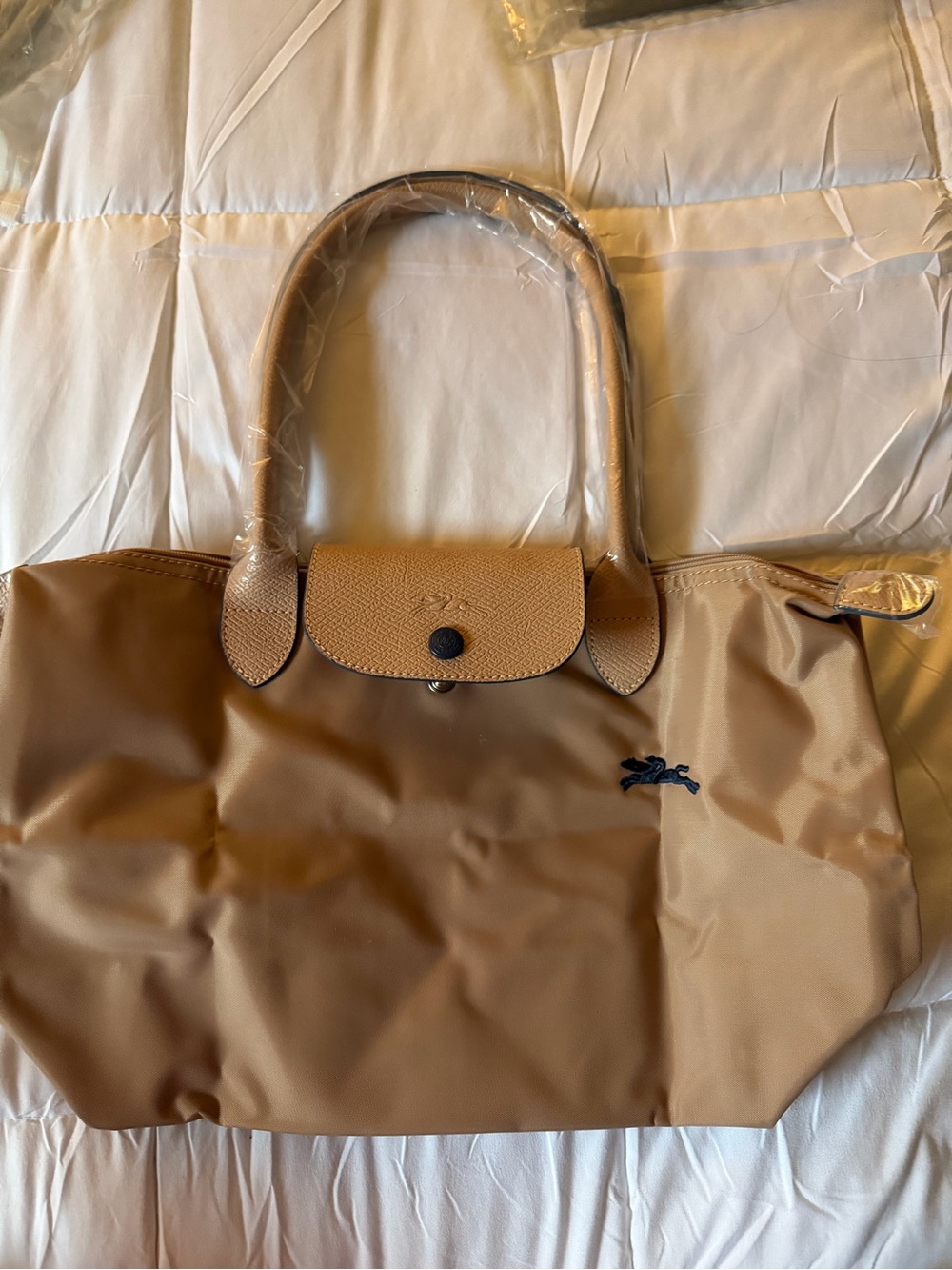 Longchamp Beige/Tan Foldable Tote with Top Handles